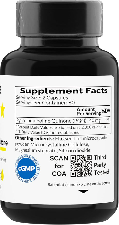PQQ 40 milligrams - PQQ Supplement, Pyrroloquinoline Quinone, 120 Capsules with Omega 3