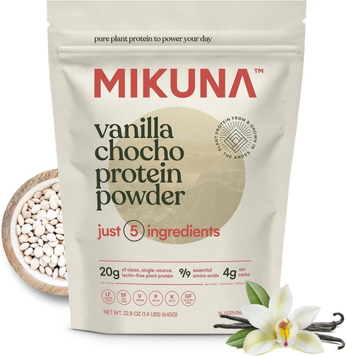 Mikuna Vegan Protein Powder, Vanilla, 15 Servings, Plant Based Chocho Superfood Protein, Gluten, Keto & Lectin-Free