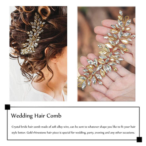 JAKAWIN Bride Crystal Wedding Hair Vine, Gold Rhinestone Hair Piece for Women