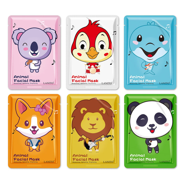 Animal Spa Masks | Character Sheet Masks | Kids Facial Mask | Spa Day Party | Girls Night | 6 Pieces for All Skin Types