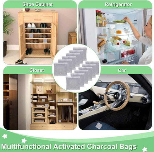 12PCS Activated Charcoal Odor Absorber, Bamboo Charcoal Bags for 2.5 Gallon iTouchless Trash Bins, Diaper Pail