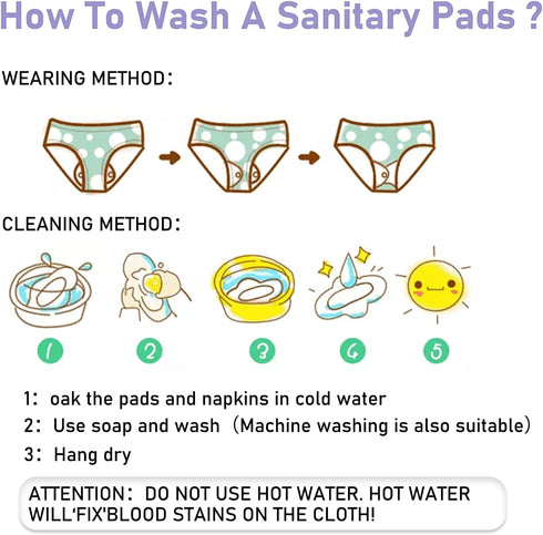 PHOGARY 7 Set Reusable Menstrual Pads for Heavy Flow with Wet Bag, Pieces Sanitary Pads with Wings for Women, Washable