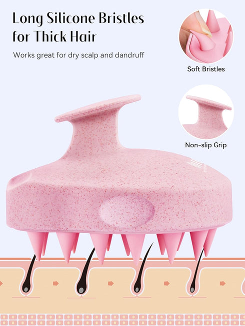HEETA Scalp Massager 2 Pack Pink & Green Soft Silicone Bristles for Hair Growth and Dandruff Relief