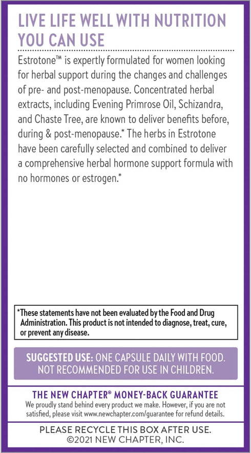 New Chapter Menopause Supplement - Estrotone Herbal Blend with Black Cohosh, 60 ct Vegetarian Capsule