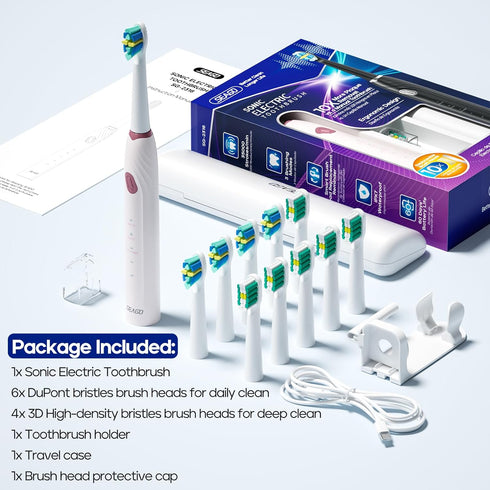 SEAGO Electric Toothbrush with 10 Brush Heads, Travel Toothbrush with Case and Timer for Adults