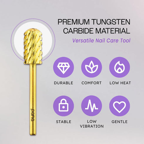 PANA 3/32" Large Smooth Round Top Safety Carbide Nail Drill Bit for Gel Polish & Acrylic Removal, Gold