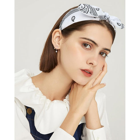 Jaciya 6 Pieces Bandana Bow Headbands for Women - Wide Black Headbands for Girls Hair Accessories