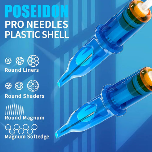 POSEIDON Tattoo Cartridges Needles, 20PCS Disposable #12 Standard Round Shader Tattoo Needle