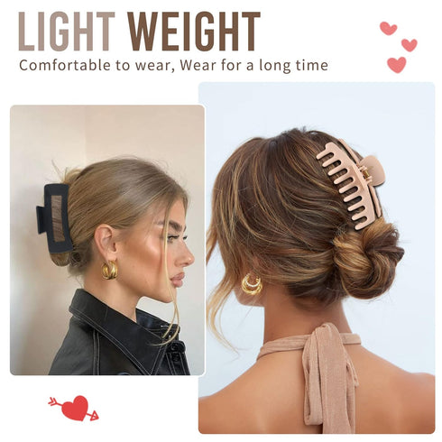 LuSeren Large Hair Clips for Women, 4.3 Inch Matte Banana Clips for Thin Thick Curly Hair, Strong Hold Neutral Colors