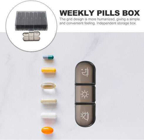 SHINYPASING 21 Portable Pill Organizer Medicine Box Compartments Weekly Medicine Storage Black Case Vitamin Organizer
