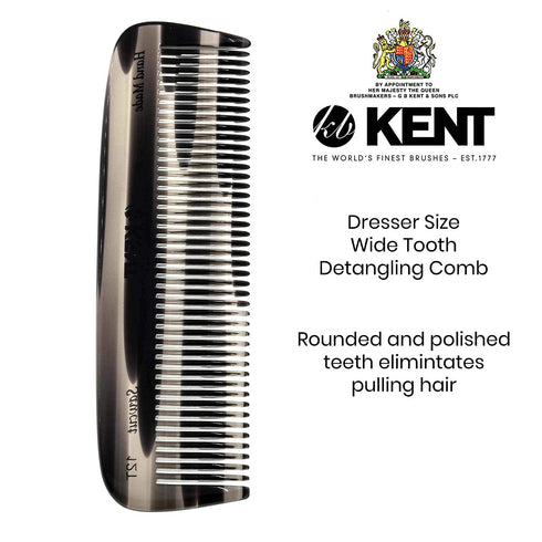 Kent 12T Wide Tooth Comb, Handmade Detangling Comb for Thick Curly Wavy Hair, Grooming Tool for Hair and Beard