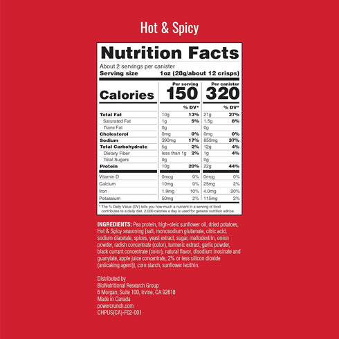 Power Crunch Protein CRISPS - Hot & Spicy Potato Style Protein Chip, 10g Protein, Pack of 6