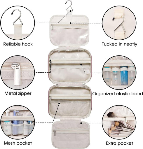 Narwey Hanging Toiletry Bag for Women, Travel Makeup Organizer for Cosmetics and Essentials (Dusty Rose, Medium)