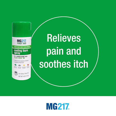 MG217 Maximum Strength Cooling Burn Spray, 4 oz, with Lidocaine and Aloe Vera for Pain Relief