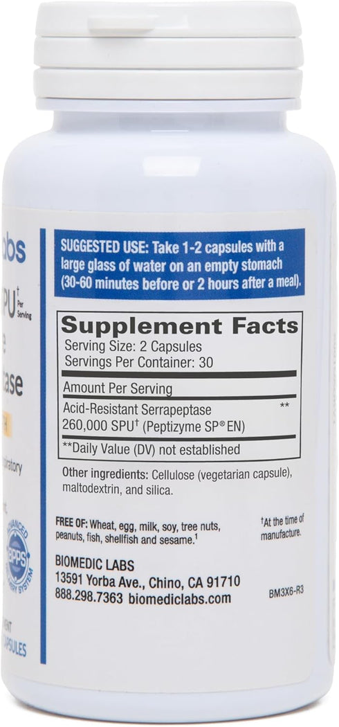 Serra-RX 260,000 SU Serrapeptase - Acid-Resistant Proteolytic Systemic Enzyme, Vegan, 60 Veg Capsules