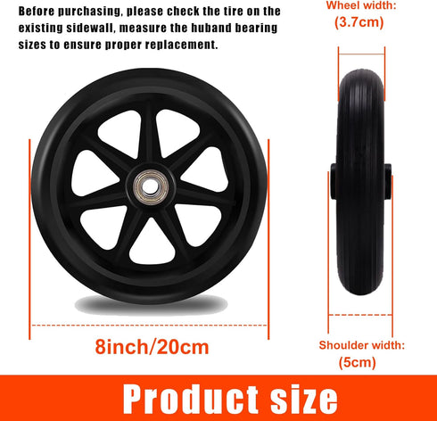 Generic 6-Inch (2pcs 8 Inch) Replacement Wheels for Walkers & Rollators Eco-Friendly Rubber Tire, Wear-Resistant PU