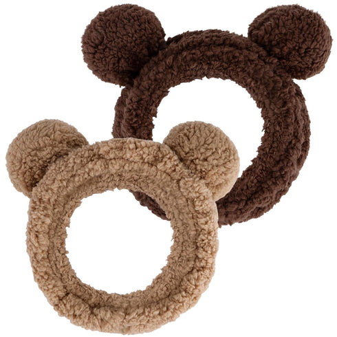 YISSION 2PCS Bear Ears No Slip Spa Headband for Face Wash, Makeup, Skincare, Elastic Hair Band for Women Girls (Brown