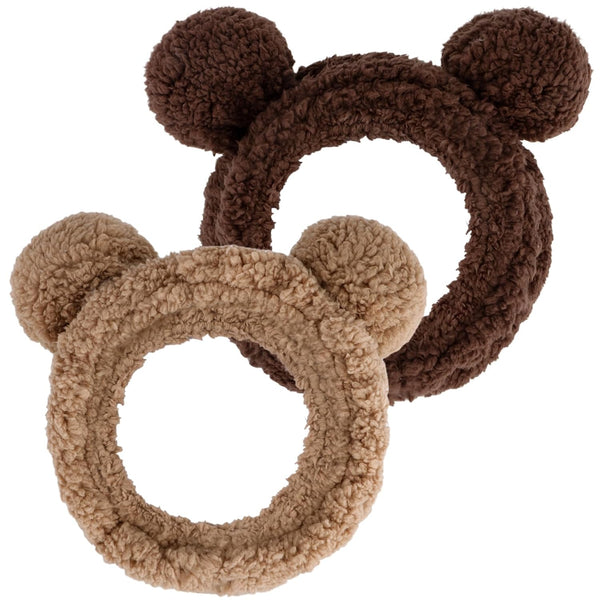 YISSION 2PCS Bear Ears No Slip Spa Headband for Face Wash, Makeup, Skincare, Elastic Hair Band for Women Girls (Brown