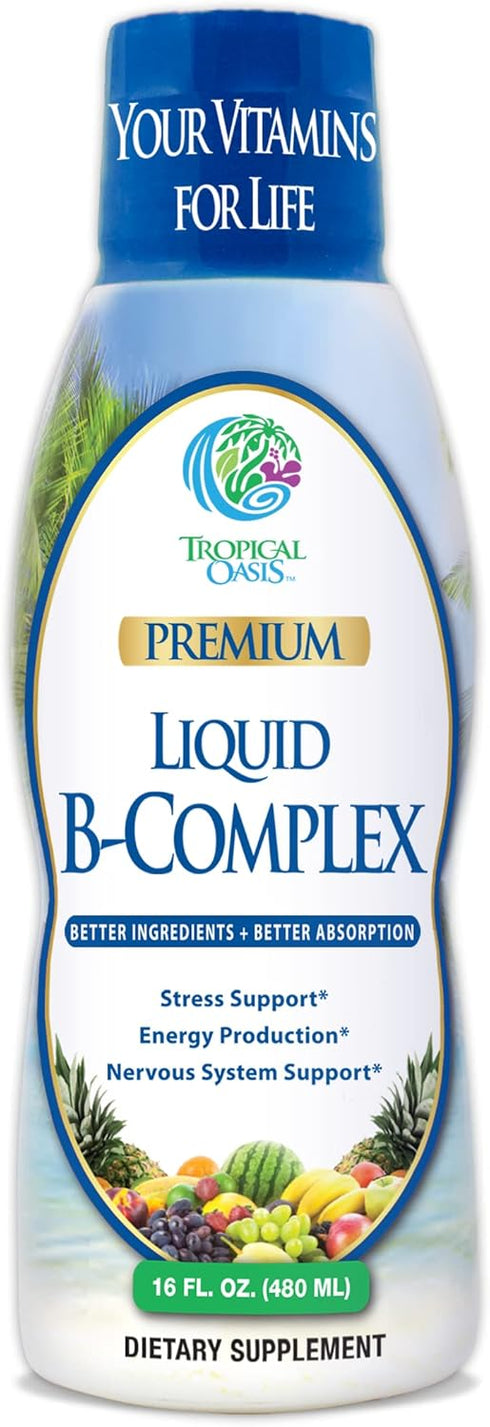 Premium Liquid B Complex Vitamin - Fast Absorbing Supplement with All 8 B-vitamins, Vegan, NON-GMO - 16oz