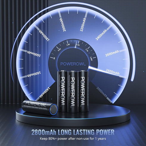 POWEROWL 2800mAh 1.2V (Pack 12) Rechargeable AA Batteries, High Capacity Double A Batteries NiMH Low Self Discharge