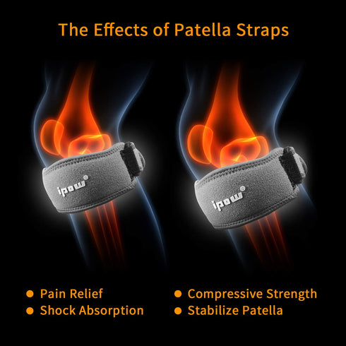 IPOW 2 Pack Thickened Knee Strap, Adjustable Patellar Tendon Support Brace for Pain Relief in Basketball, Running,