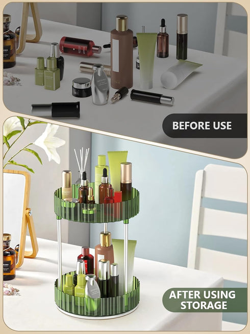 WNYT 360 Rotating Makeup Organizer, 2 Tiers, Acrylic Cosmetic Skincare Perfume Organizer, Green for Vanity Countertop