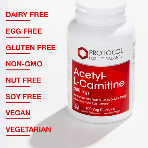 Protocol Acetyl-L-Carnitine 500mg - Brain Pills for Energy, Brain & Mitochondrial Health* - Non-GMO, Vegan, 100 Veg Caps