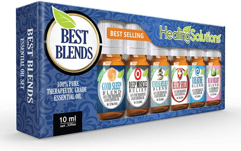 Healing Solutions Best Blends Essential Oils Set (6x10ml) - Pure Wellness Set for Gift Diffusers, Home