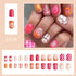 Short Square Press on Nails - Pink Fake Nails with French Tips, Rainbow Colorful Flower Heart Lattice Pattern, Summer
