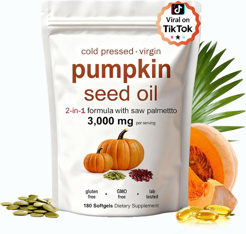 KITABIO Pumpkin Seed Oil, Pumpkin Seed Oil Capsules with Saw Palmetto | 3000mg