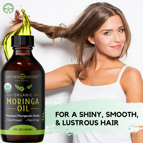 Mother Nature USDA Organic Moringa Seed Oil - 100% Pure Cold-Pressed Unrefined Oil for Face, Skin Care & Hair Growth (4