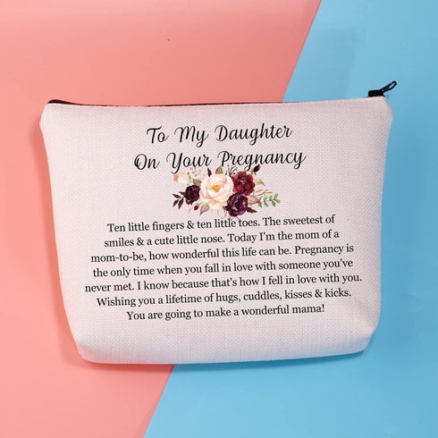 Pregnancy Daughter Makeup Bag with Waterproof Canvas and Zipper Closure