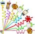 24pcs Art Painting Curly Straws for Cocktail Drink, Birthday Party Supplies Decorations with 2 Cleaning Brushes