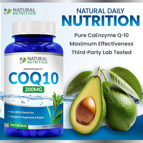 Generic Natural Coq10 200mg Vitamin, 200 Capsules - Quick Absorption, Gluten Free & Non-GMO