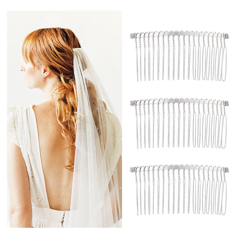 Lawie 20 Pack Silver Metal Side Hair Combs - 20 Teeth Wire Twist Clips for Wedding Bridal Veil, French Twist Updo