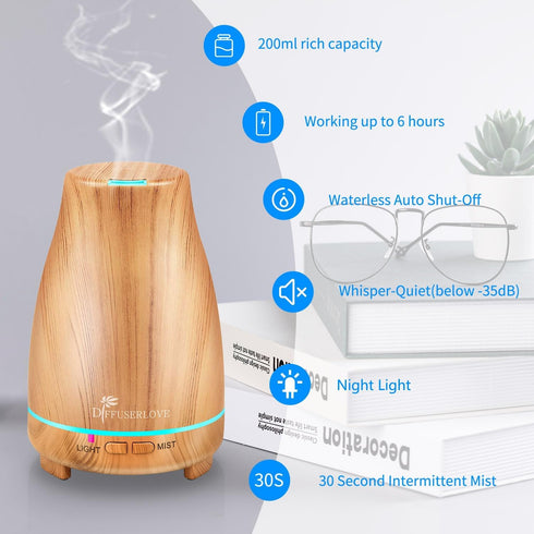 Diffuserlove Essential Oil Diffuser, 200ML Aroma Mist Humidifiers with 7 Color LED Lights, Auto Shut-Off