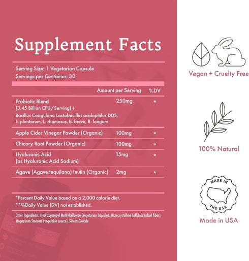 Probiotic & Prebiotic Complex - Support Women's Digestive & Gut Health - 3.45 Billion CFU Lactobacillus Probiotics for Clearer Skin - Daily Probiotic Supplement (30 Vegetarian Capsules)