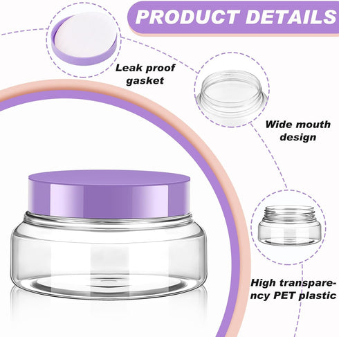 Tessco 24 Pack Plastic Jars with Lids, Round Refillable Cosmetic Containers, Empty Body Butter Jars for Cosmetics