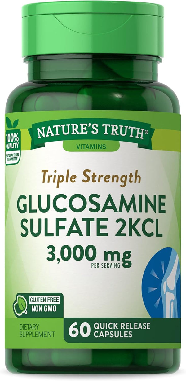 Nature's Truth Glucosamine Sulfate Capsules, 3000mg, 60 Count, Non-GMO & Gluten Free