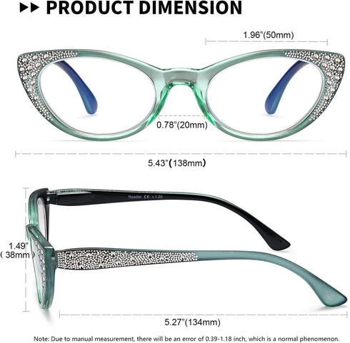 EYEURL 2.25 Blue Light Blocking Cat Eye Reading Glasses for Women, 3 Pack Lightweight Eyeglasses with Comfortable