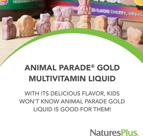 Natures Plus Animal Parade Gold Children's Liquid Multivitamin - 16 fl oz, Natural Tropical Berry Flavor, Immune