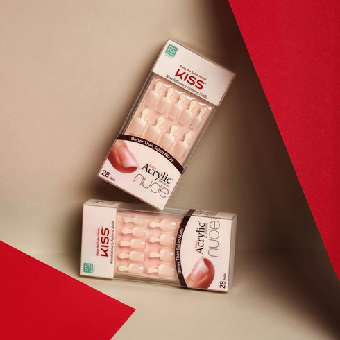 KISS Salon Acrylic Nude French Tip Press On Nails Short, ‘Breathtaking’, Beige, Includes 28 Fake Nails