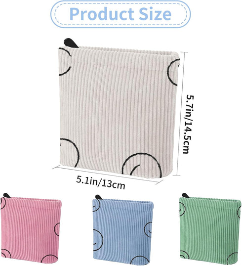 Teircno 2 PCS Corduroy Period Bag for women, Cute Sanitary Napkin Storage Bag Portable Period Pouch with Zipper