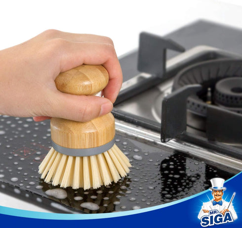 Pack 2 MR.SIGA Bamboo Palm Brush, Scrub Brush for Dishes Pots Pans Kitchen Sink Cleaning