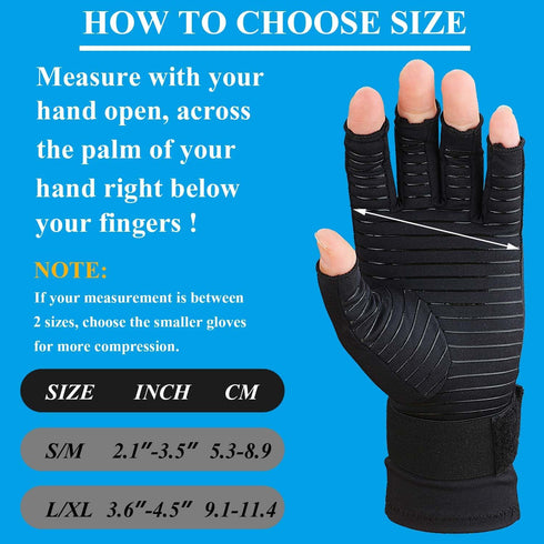 2 Pairs Fingerless Copper Arthritis Gloves for Women Men, Compression Gloves for Hand Pain Relief