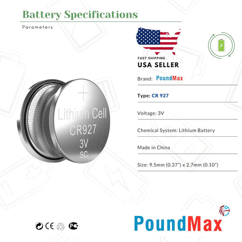 PoundMax 927 3v Pack 5 Count CR Batteries Lithium Button Cell Battery Combo