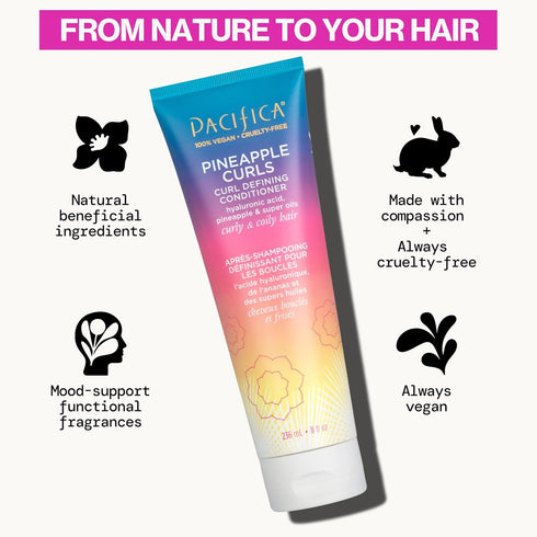Pacifica Beauty Pineapple Curls Defining Natural Conditioner, For Curly, Coily and Textured Hair Types, 100% Vegan