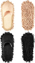2 Pairs Microfiber Cleaning Mop Slippers for Floor Cleaning, Washable Unisex Dusting Slippers (Black, Beige, Medium)