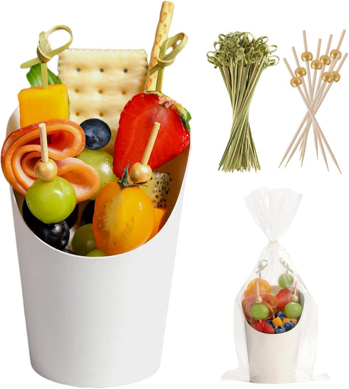 WixiTool 120 200PCS 120PCS 14 oz Disposable Charcuterie Cups PCS with Sticks and Bags, Kraft Paper Snack Boxes