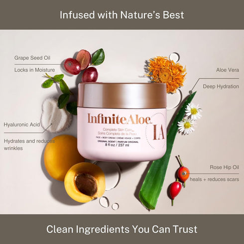 InfiniteAloe Complete Skin Care - Aloe Vera Powered Face and Body Cream for Dry Skin Relief, 2 oz